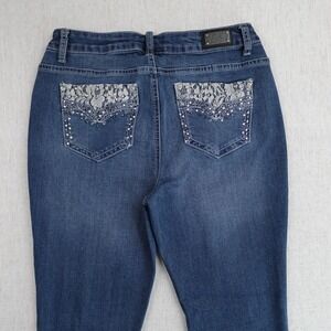 Earl Jeans Womens 6‎ Blue Skinny Curvy Mid Rise Embroidered Embellished Comfort